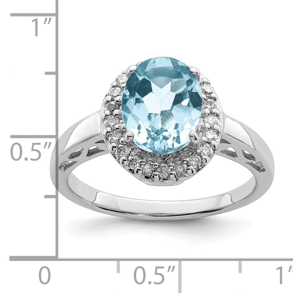 Sterling Silver Rhodium Sky Blue Topaz & Diamond Ring