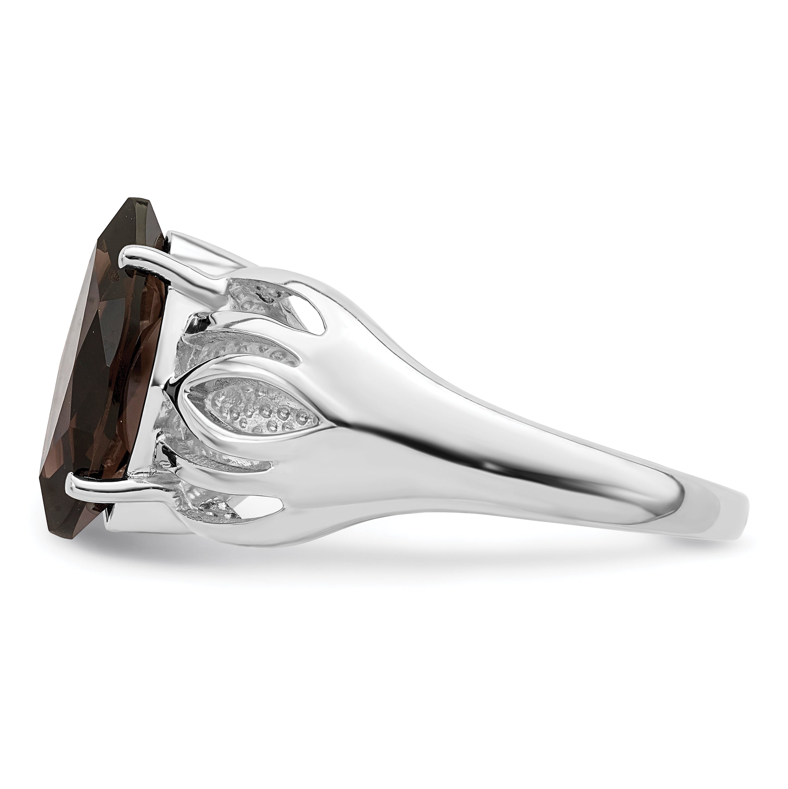 Sterling Silver Rhodium Smoky Quartz Ring