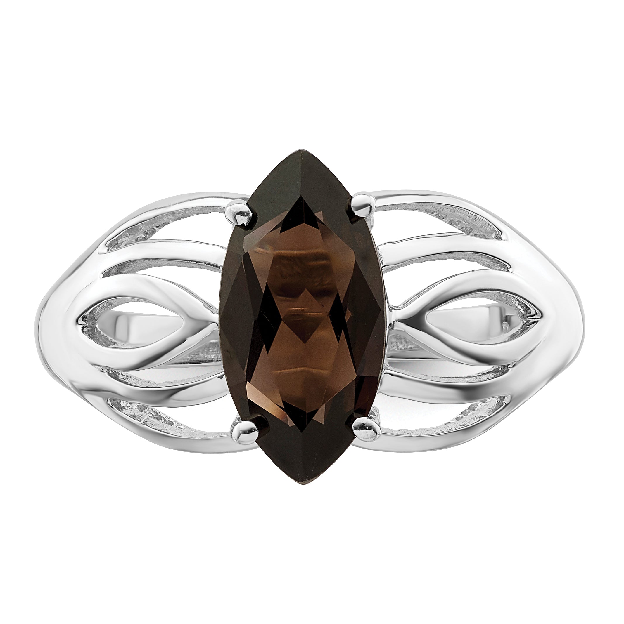 Sterling Silver Rhodium Smoky Quartz Ring