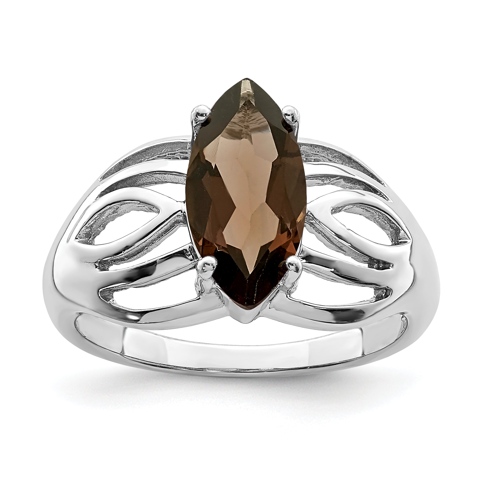 Sterling Silver Rhodium Smoky Quartz Ring