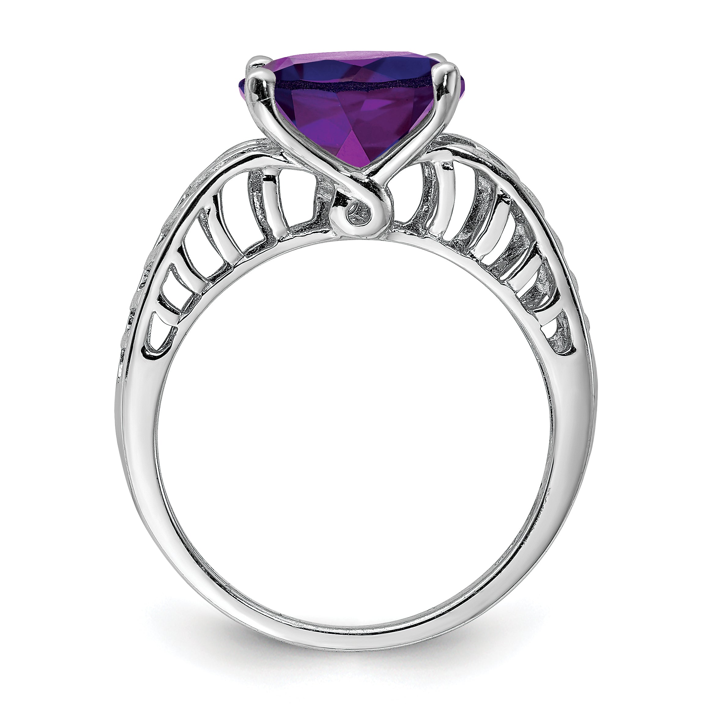 Sterling Silver Rhodium-plated Oval Amethyst Ring