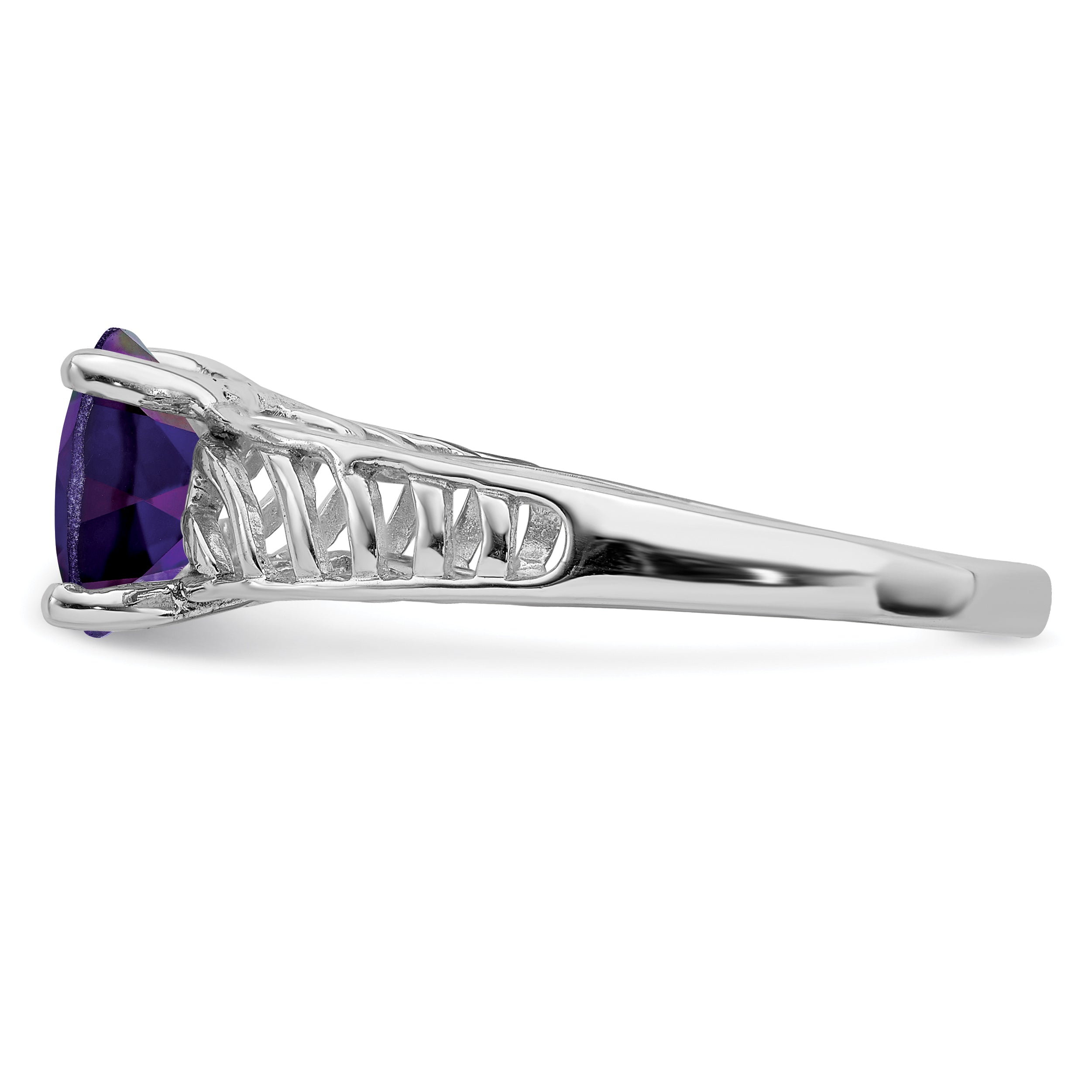 Sterling Silver Rhodium-plated Oval Amethyst Ring