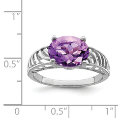 Sterling Silver Rhodium-plated Oval Amethyst Ring