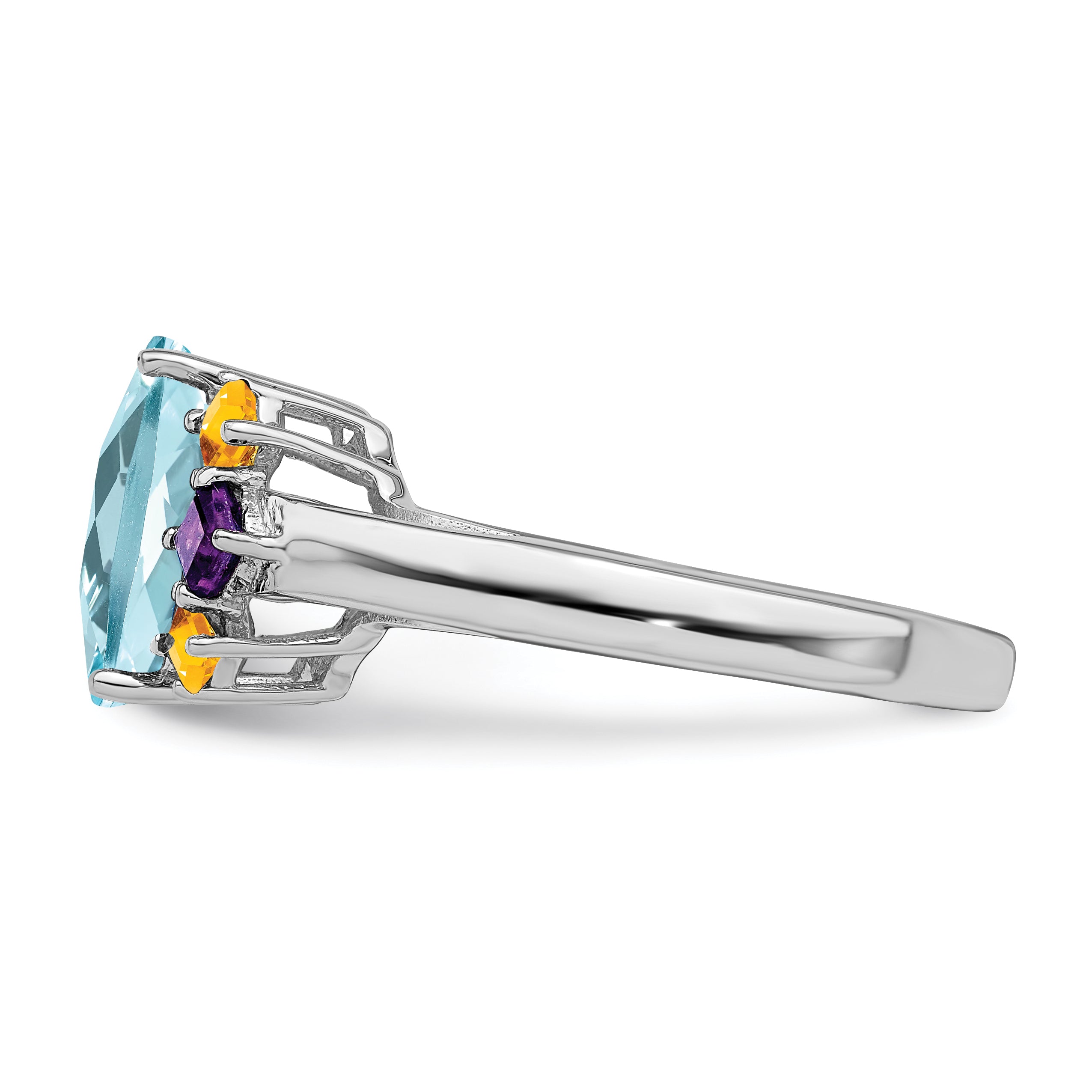 Sterling Silver Rhodium Light Swiss Blue, Amethyst & Citrine Ring