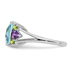 Sterling Silver Rhodium Light Swiss Blue Topaz, Amethyst & Peridot Ring