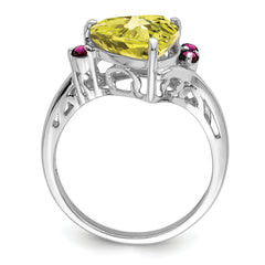 Sterling Silver Rhodium Lemon Quartz & Rhodolite Garnet Ring