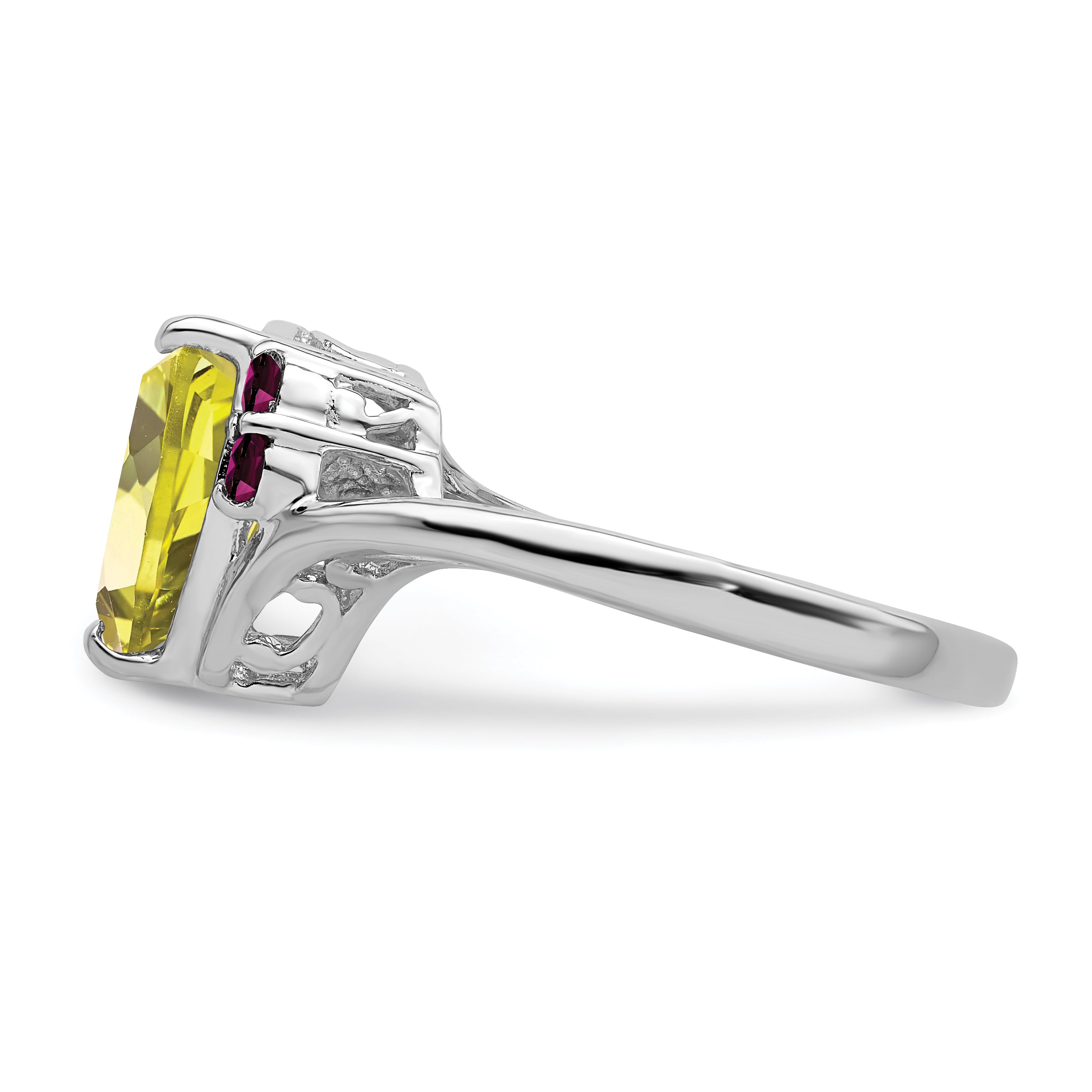 Sterling Silver Rhodium Lemon Quartz & Rhodolite Garnet Ring