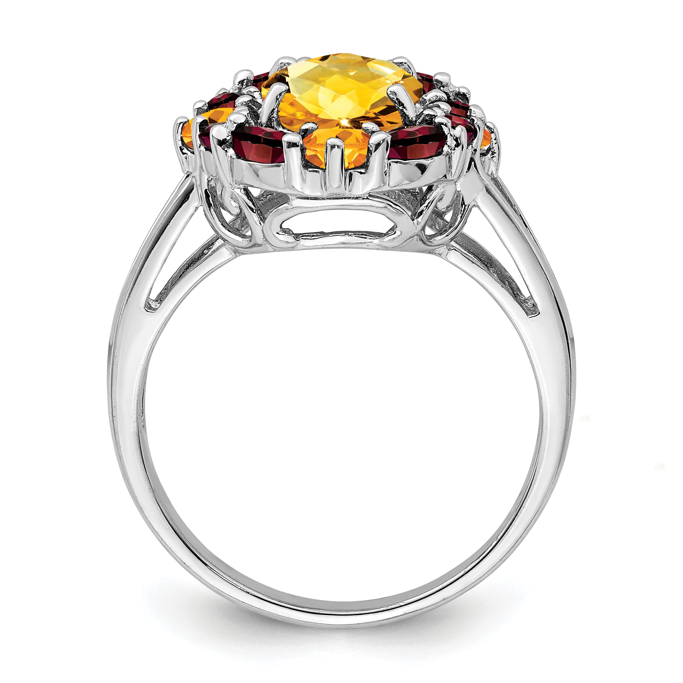 Sterling Silver Rhodium Citrine & Garnet Ring