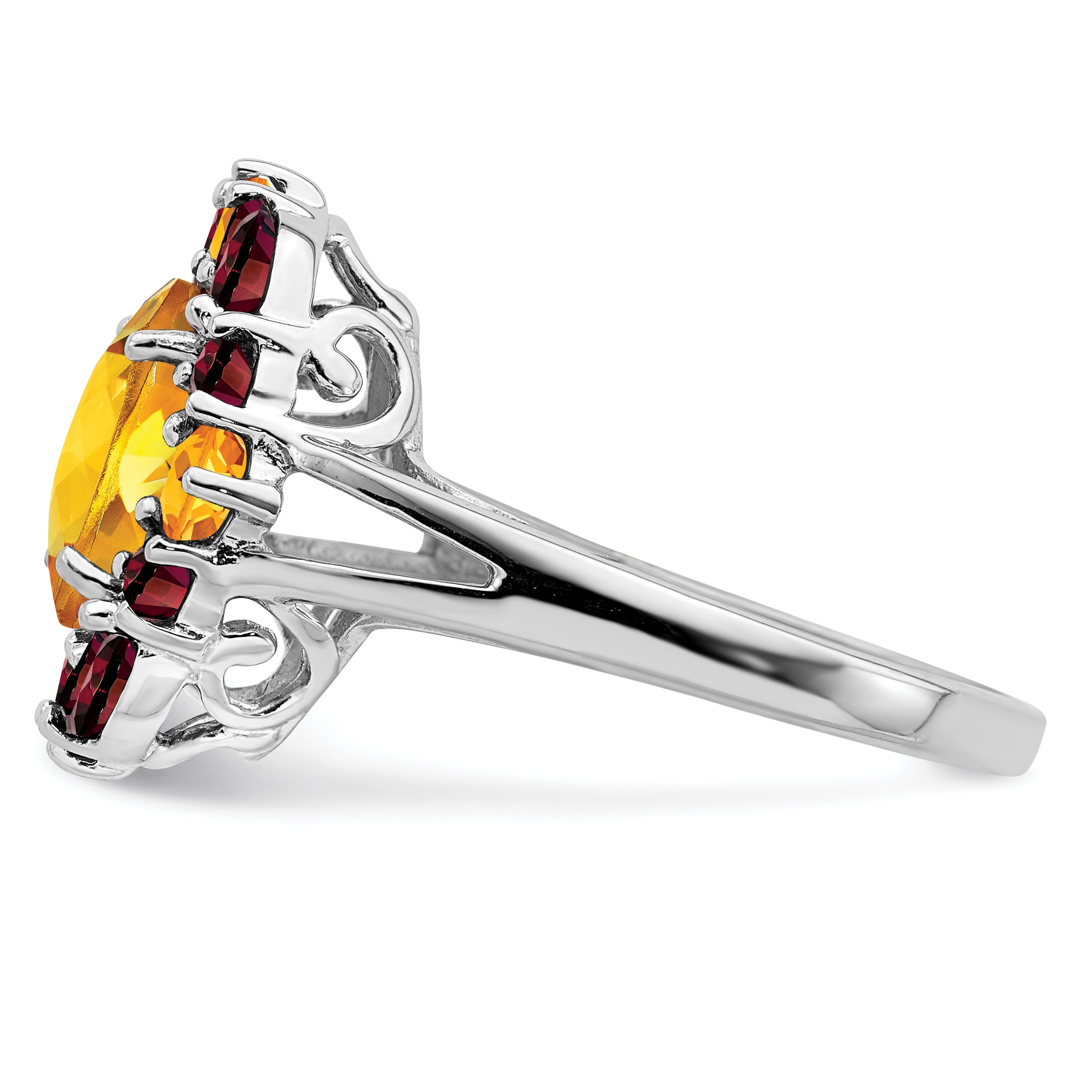 Sterling Silver Rhodium Citrine & Garnet Ring