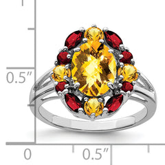 Sterling Silver Rhodium Citrine & Garnet Ring