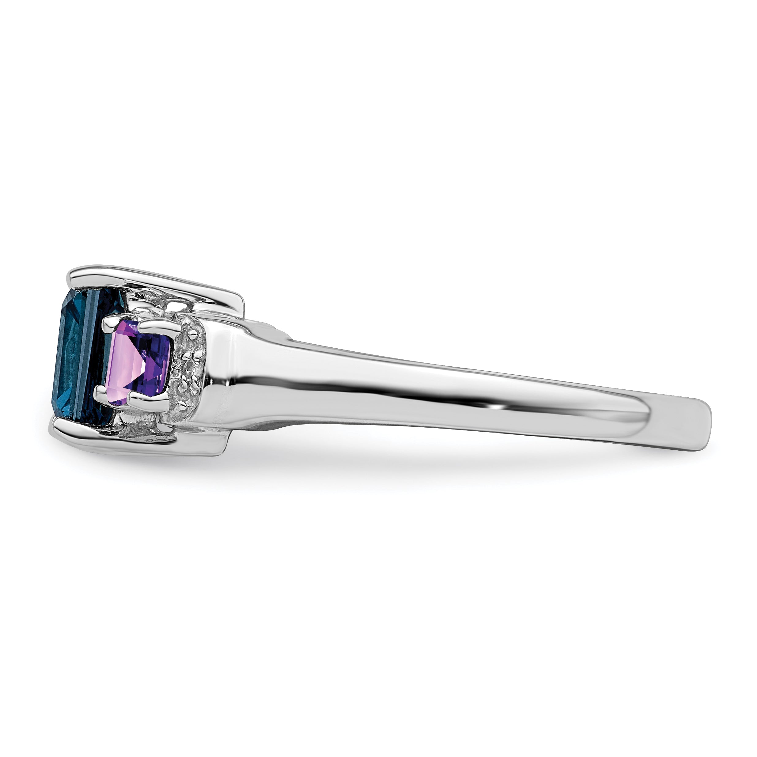 Sterling Silver Rhodium London Blue Topaz, Amethyst & Diamond Ring