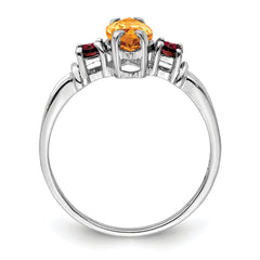 Sterling Silver Rhodium Citrine & Garnet Ring