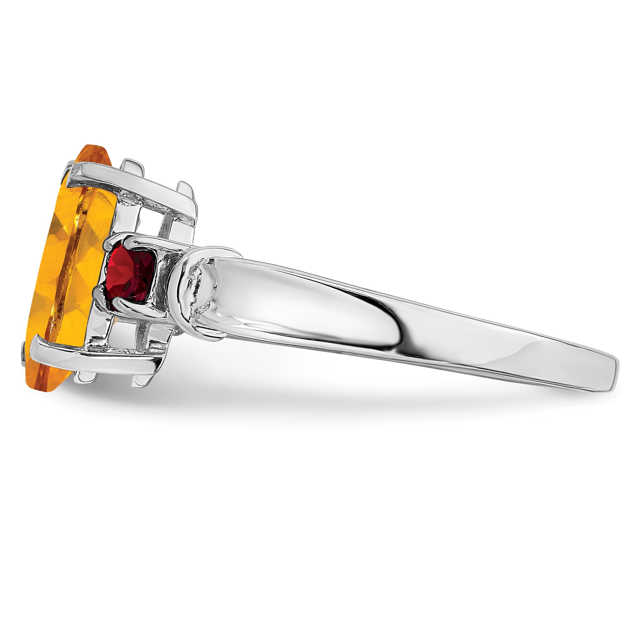 Sterling Silver Rhodium Citrine & Garnet Ring