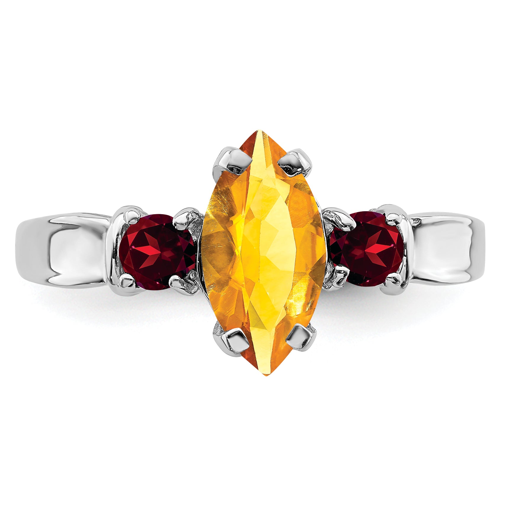 Sterling Silver Rhodium Citrine & Garnet Ring