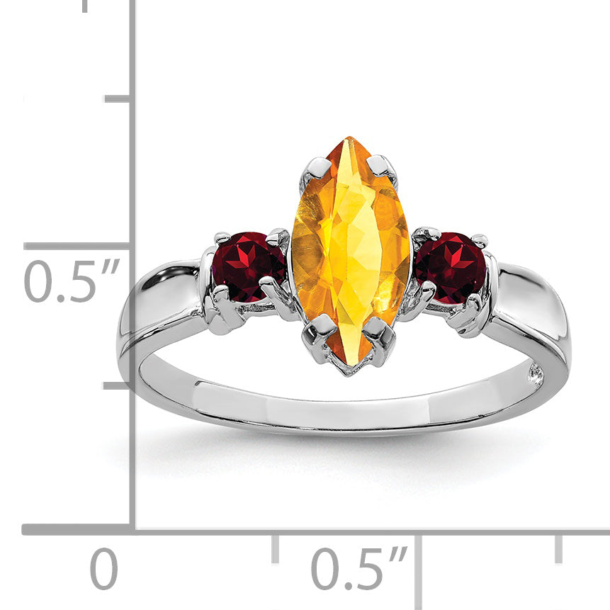 Sterling Silver Rhodium Citrine & Garnet Ring