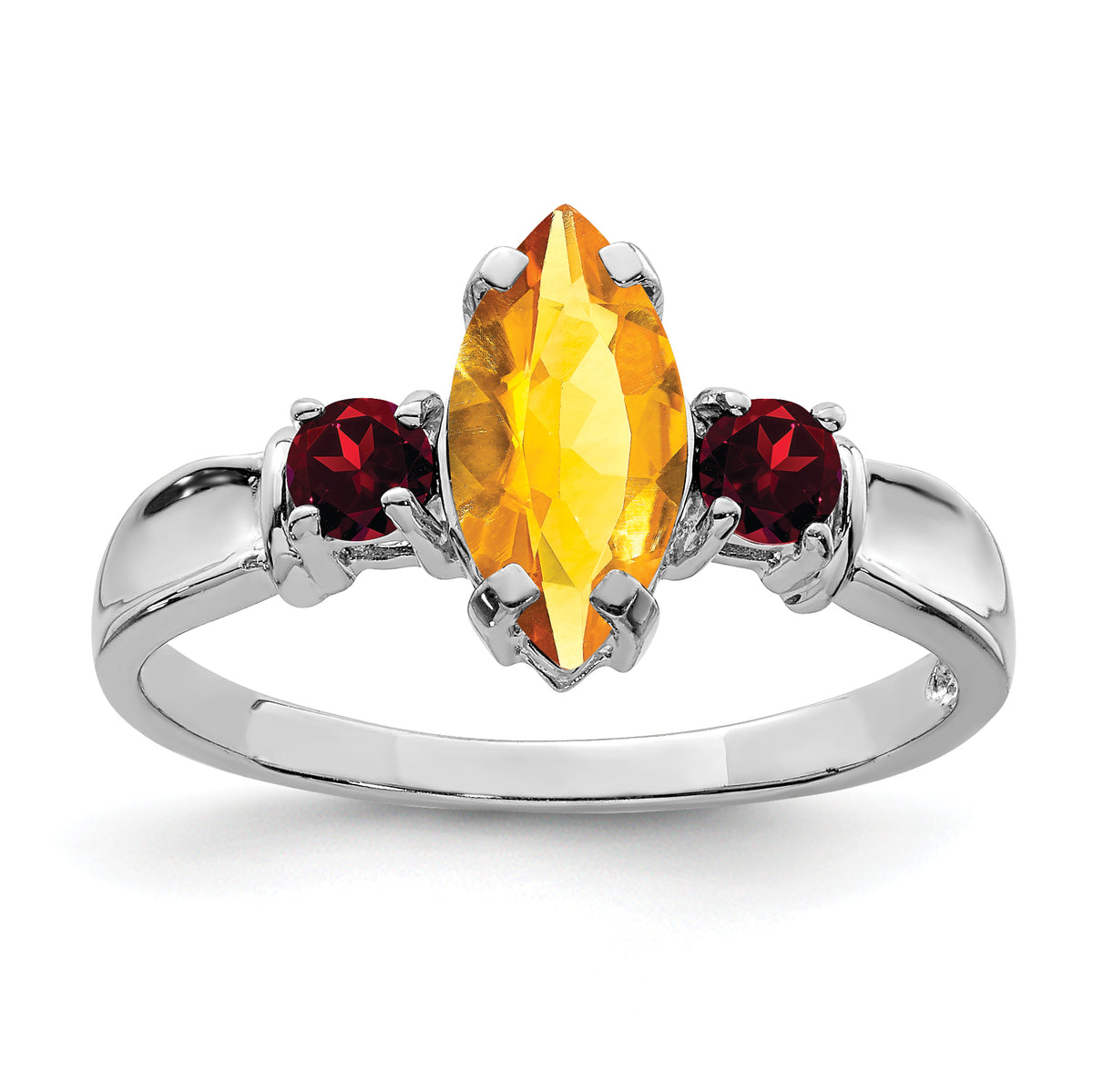 Sterling Silver Rhodium Citrine & Garnet Ring