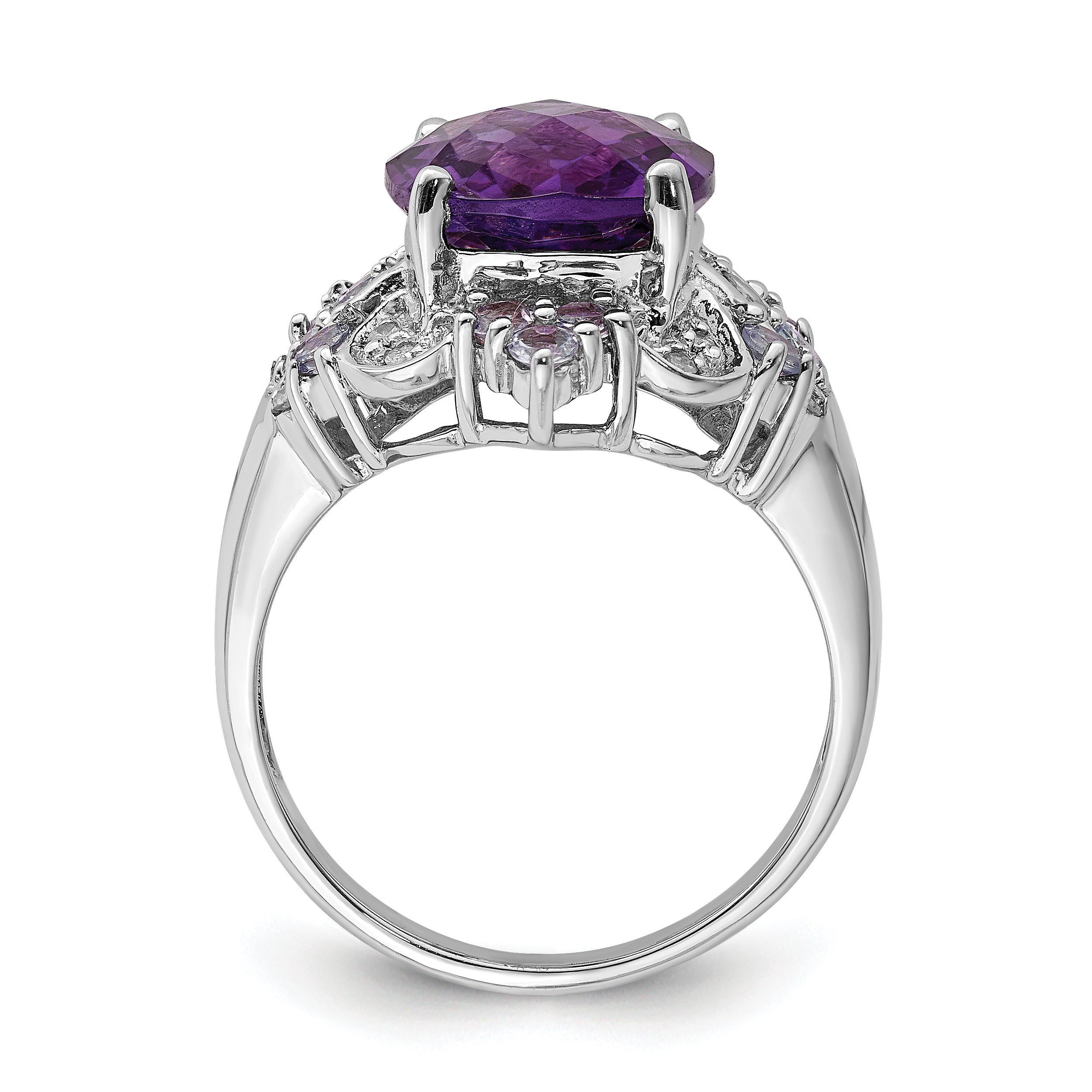 Sterling Silver Rhodium-plated Amethyst, Tanzanite & Diamond Ring