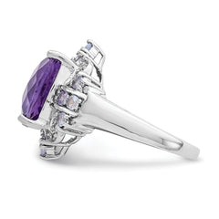 Sterling Silver Rhodium-plated Amethyst, Tanzanite & Diamond Ring