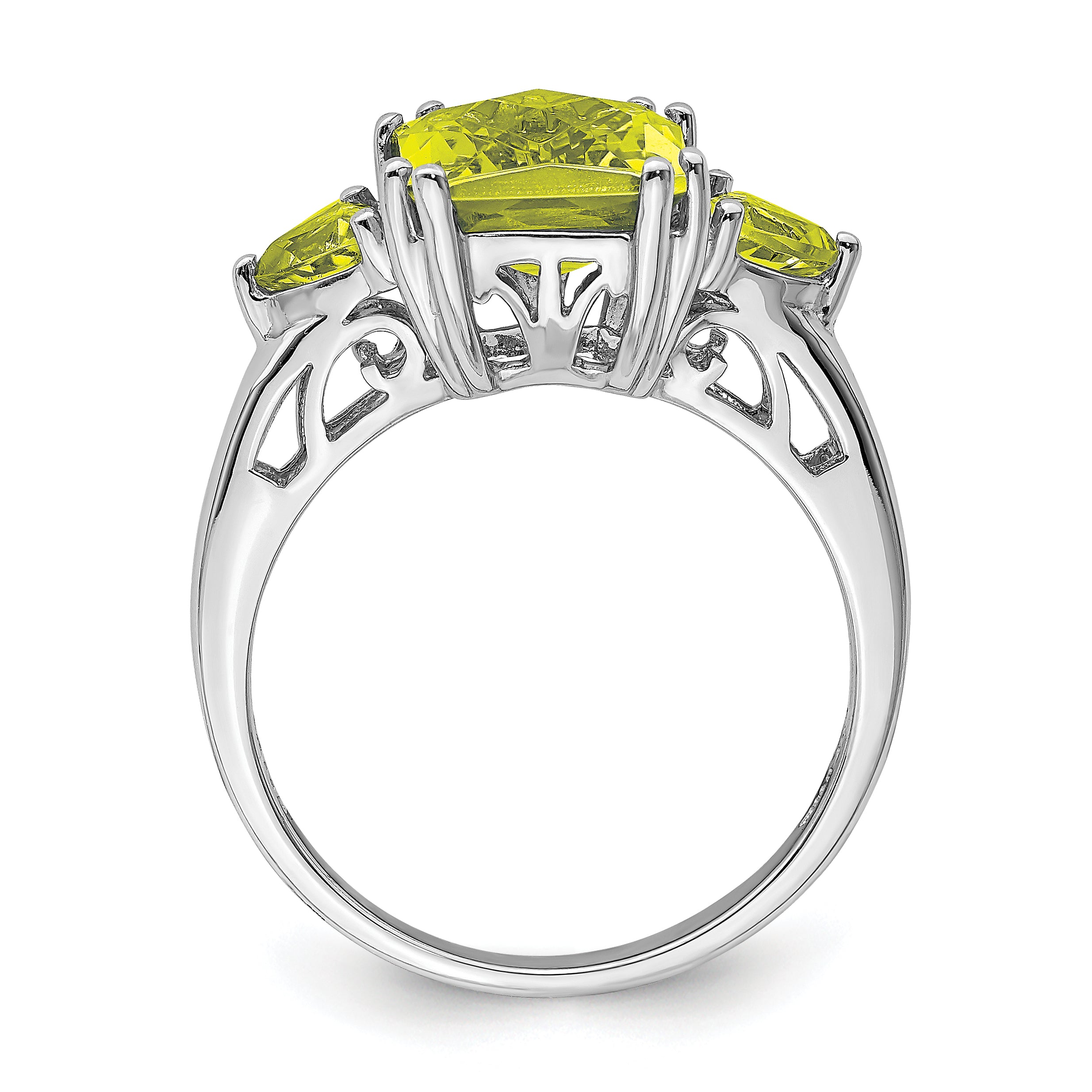 Sterling Silver Rhodium Checker-Cut Lemon Quartz Ring