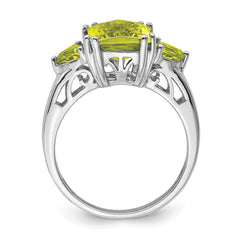 Sterling Silver Rhodium Checker-Cut Lemon Quartz Ring