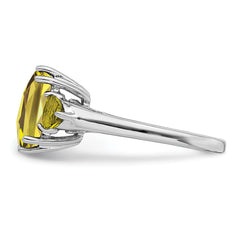 Sterling Silver Rhodium Checker-Cut Lemon Quartz Ring