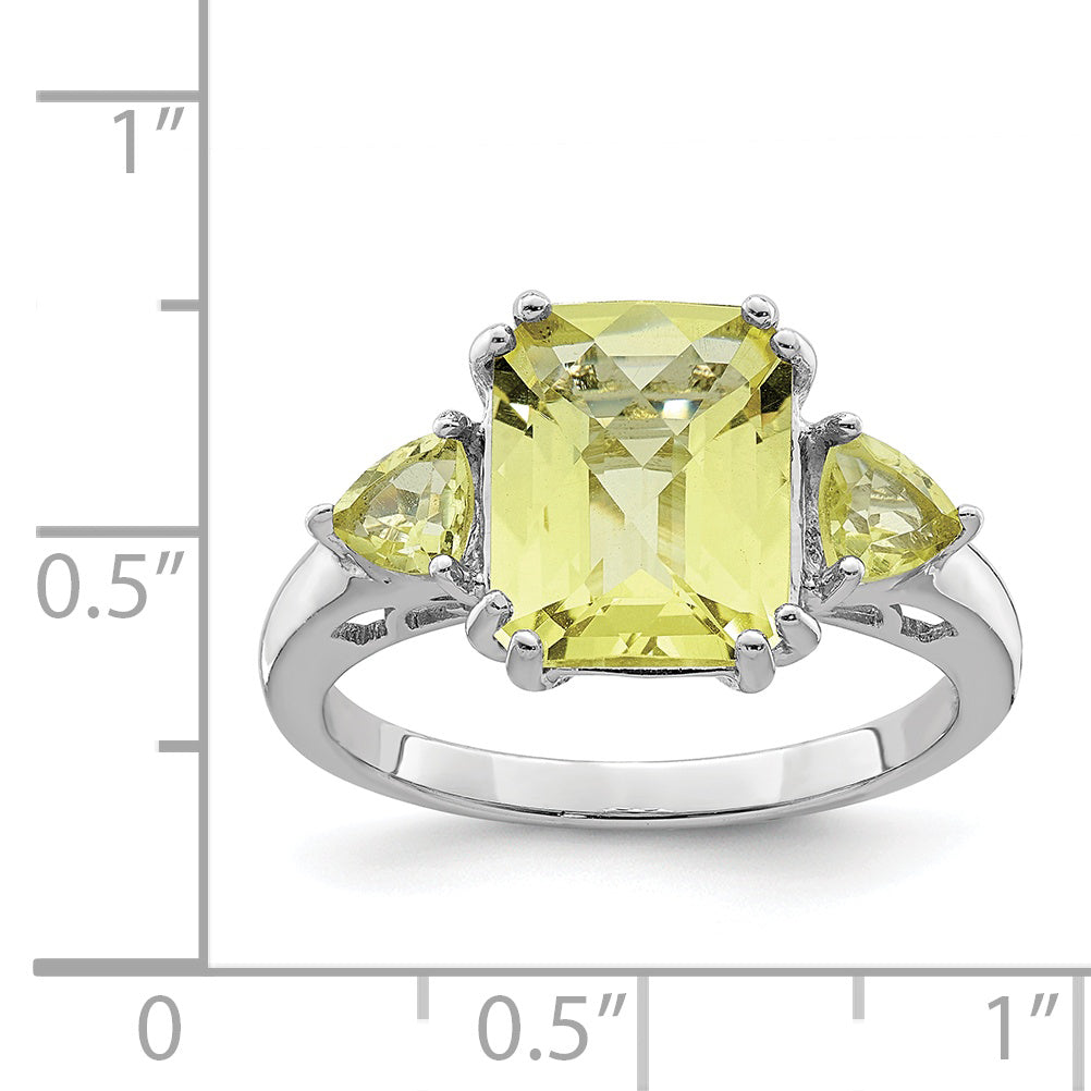 Sterling Silver Rhodium Checker-Cut Lemon Quartz Ring