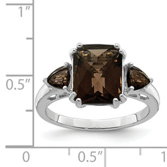 Sterling Silver Rhodium Checker-Cut Smoky Quartz Ring