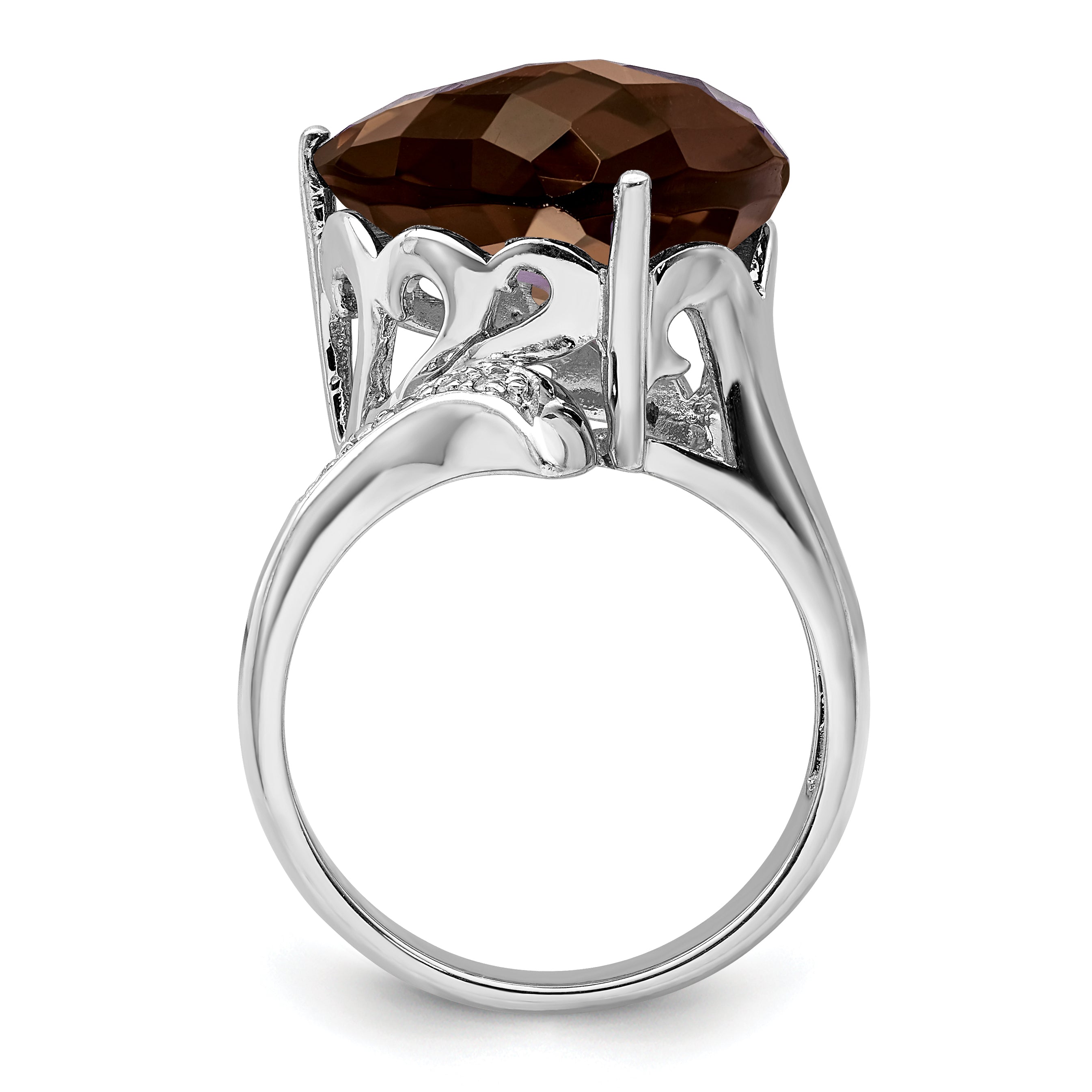 Sterling Silver Rhodium Smoky Quartz & Diamond Ring