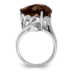 Sterling Silver Rhodium Smoky Quartz & Diamond Ring