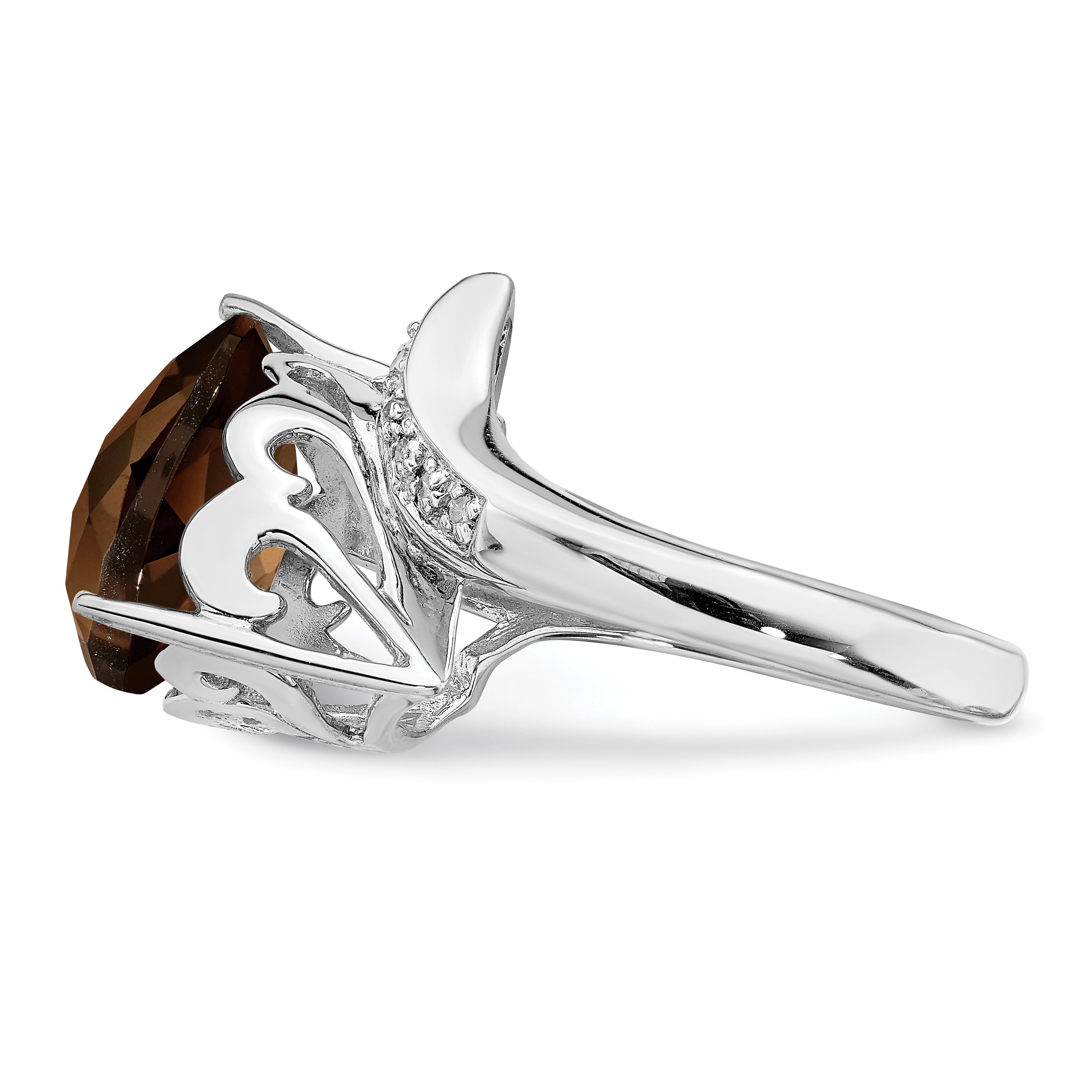 Sterling Silver Rhodium Smoky Quartz & Diamond Ring