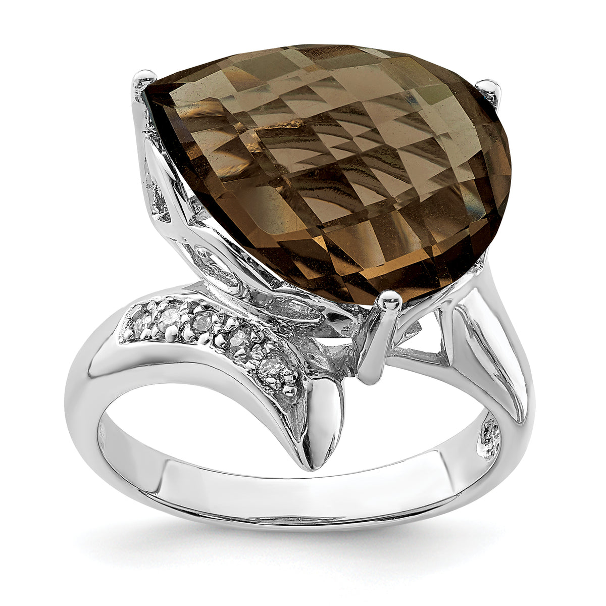 Sterling Silver Rhodium Smoky Quartz & Diamond Ring