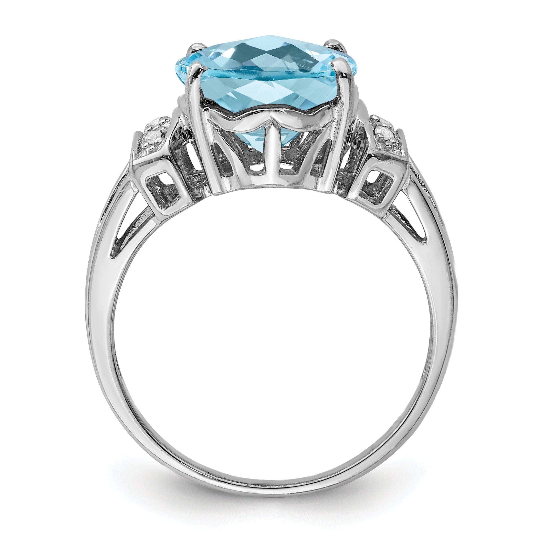 Sterling Silver Rhodium Checker-Cut Sky Blue Topaz & Diamond Ring