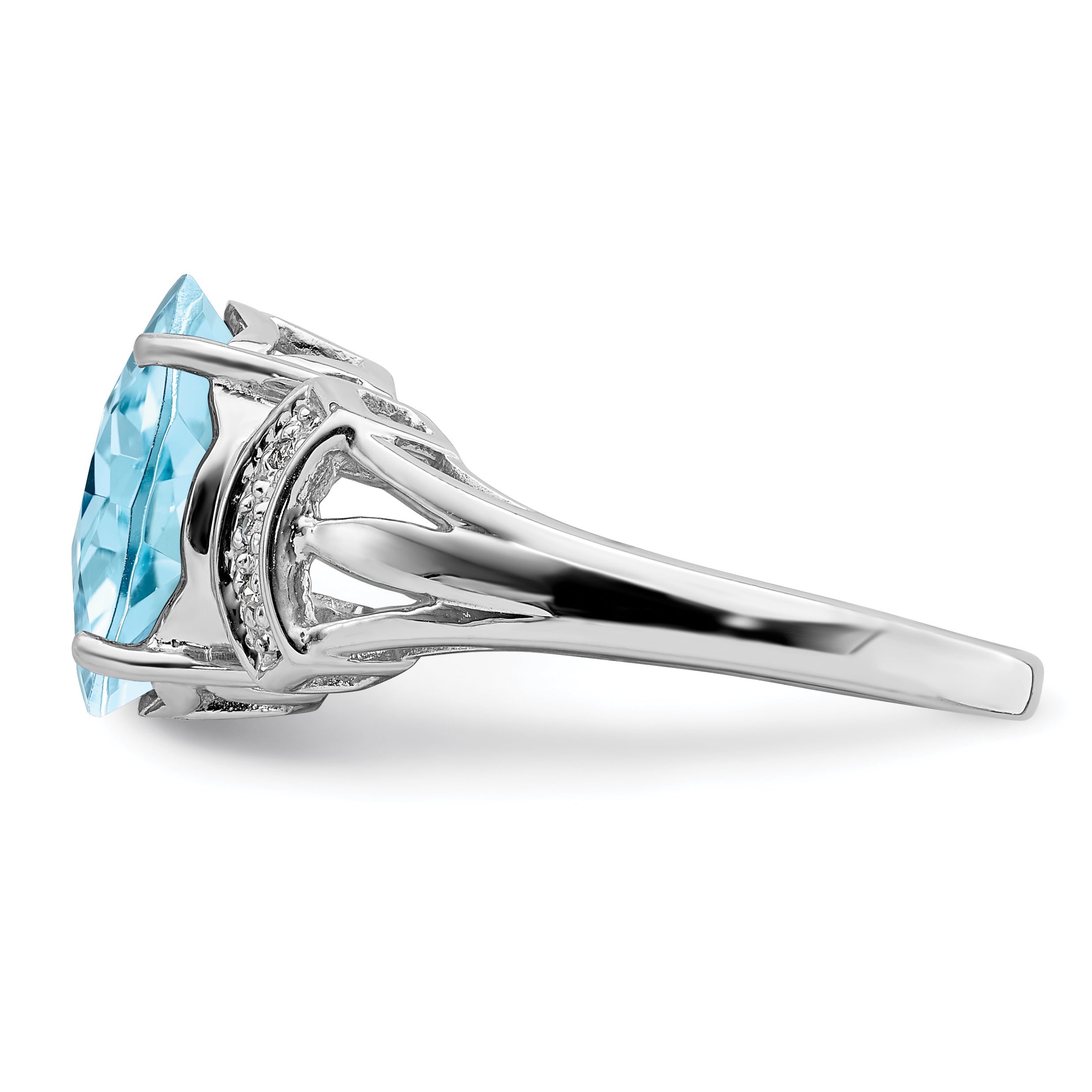 Sterling Silver Rhodium Checker-Cut Sky Blue Topaz & Diamond Ring