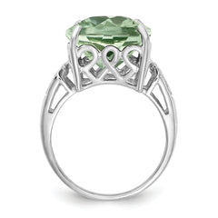 Sterling Silver Rhodium Green Quartz & Diamond Ring