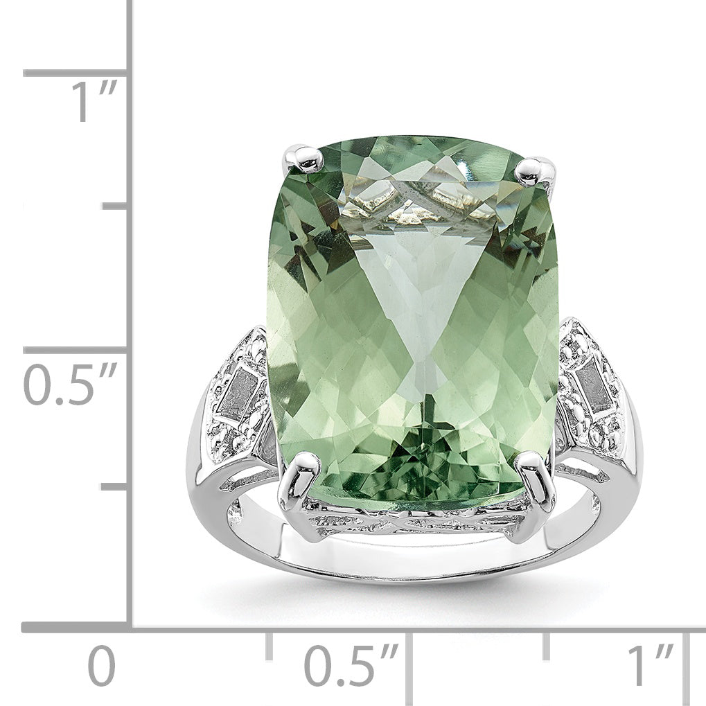 Sterling Silver Rhodium Green Quartz & Diamond Ring