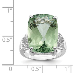 Sterling Silver Rhodium Green Quartz & Diamond Ring