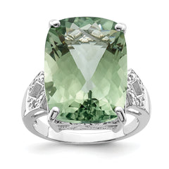 Sterling Silver Rhodium Green Quartz & Diamond Ring