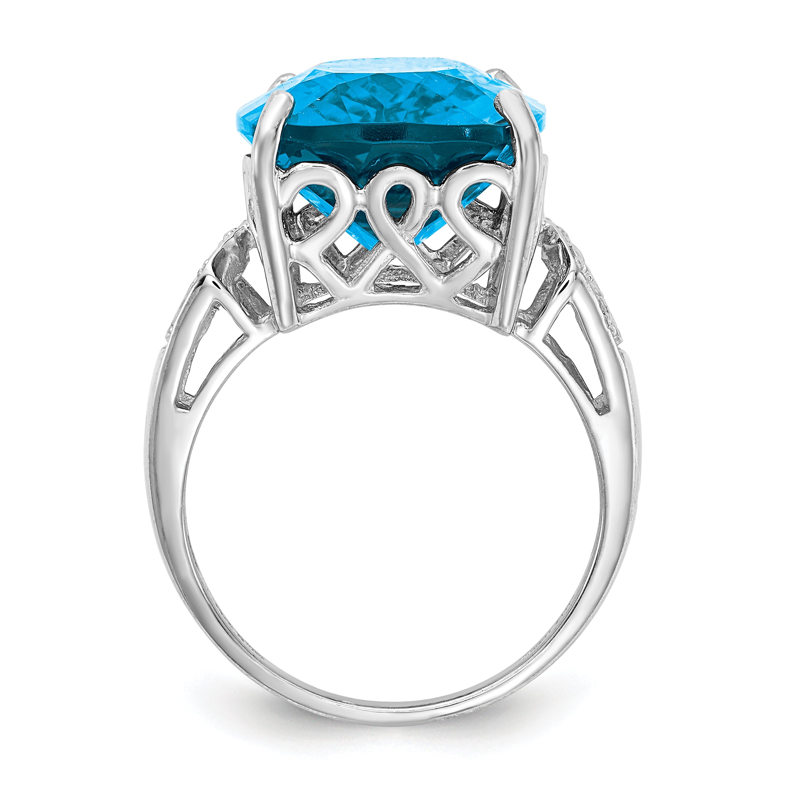 Sterling Silver Rhodium Blue Topaz & Diamond Ring