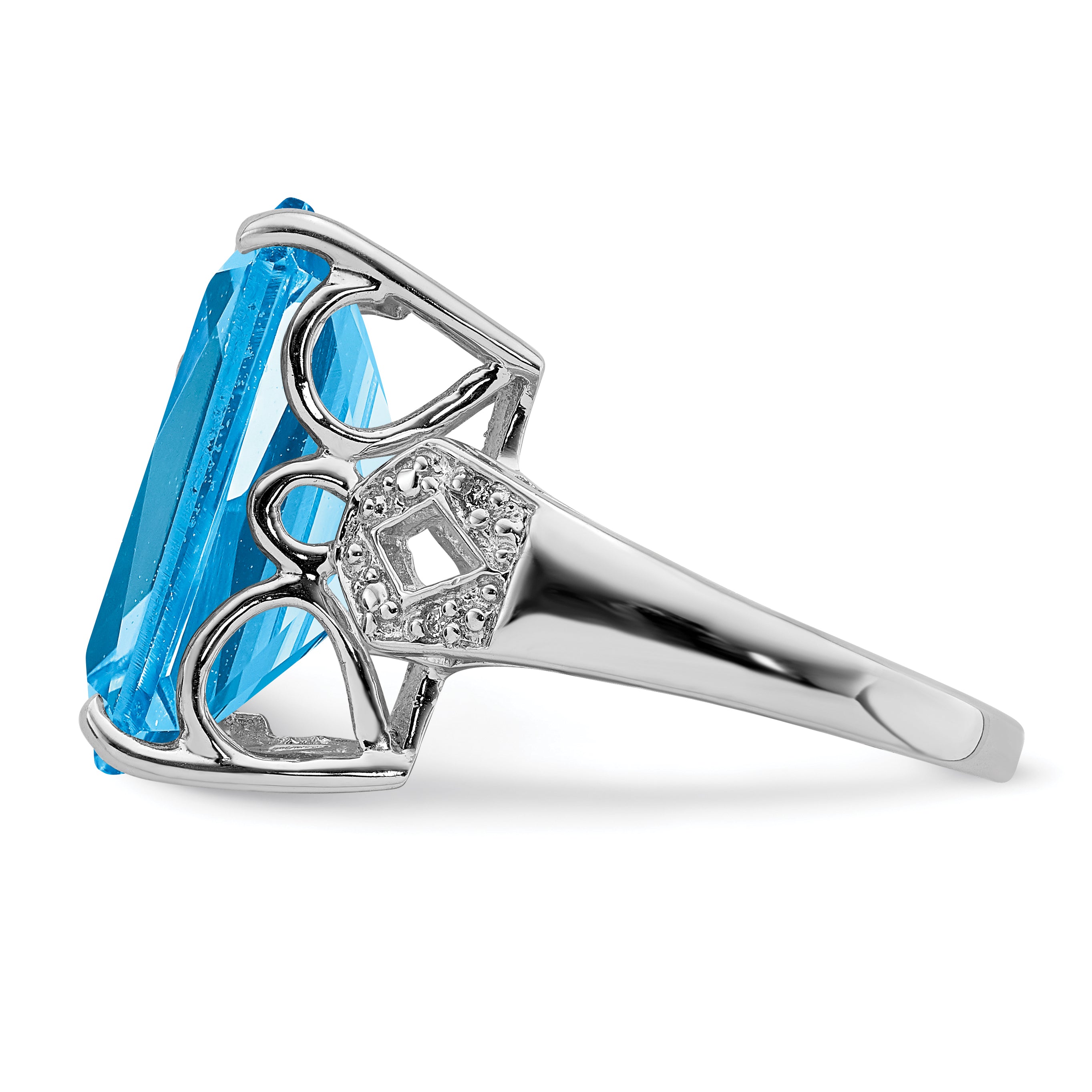 Sterling Silver Rhodium Blue Topaz & Diamond Ring