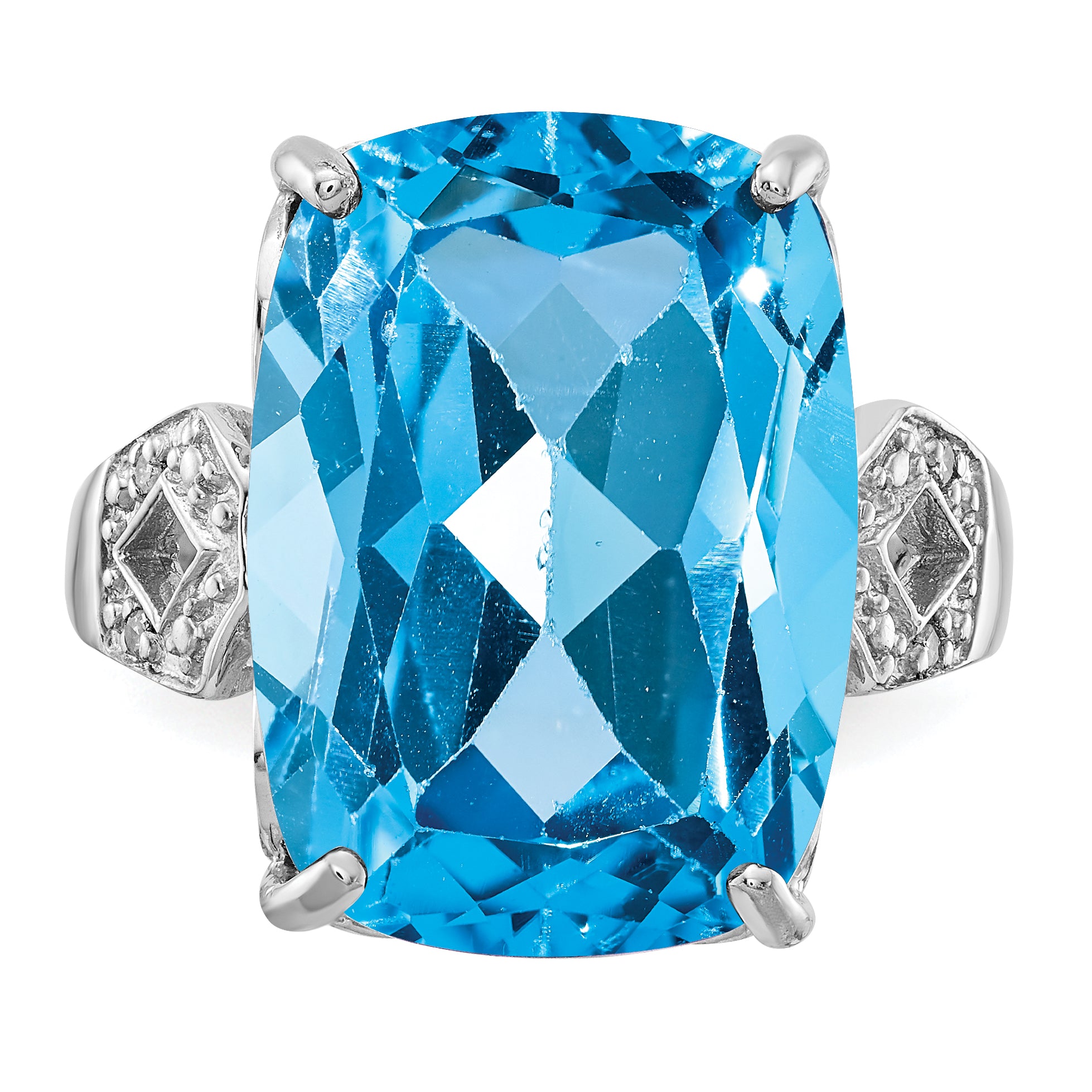 Sterling Silver Rhodium Blue Topaz & Diamond Ring