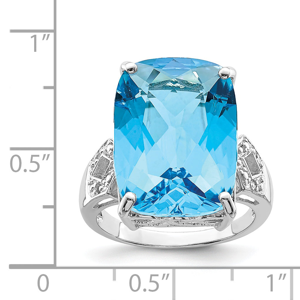 Sterling Silver Rhodium Blue Topaz & Diamond Ring