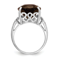 Sterling Silver Rhodium Smoky Quartz & Diamond Ring