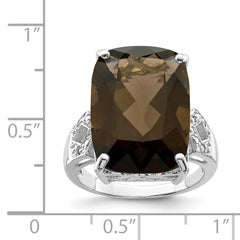 Sterling Silver Rhodium Smoky Quartz & Diamond Ring