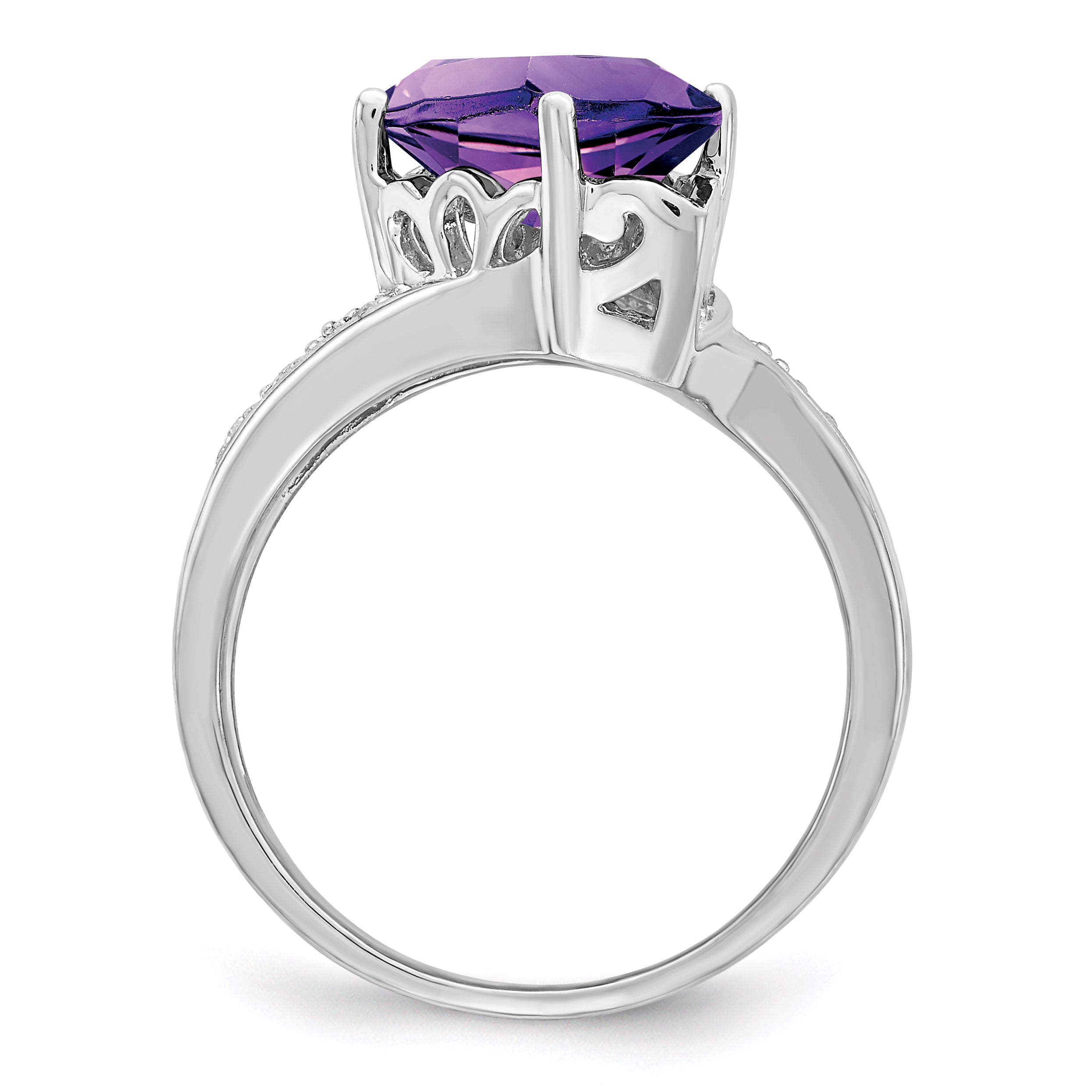 Sterling Silver Rhodium-plated Amethyst & Diamond Ring