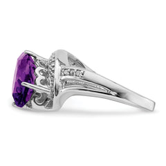 Sterling Silver Rhodium-plated Amethyst & Diamond Ring