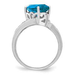 Sterling Silver Rhodium Blue Topaz & Diamond Ring