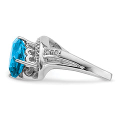 Sterling Silver Rhodium Blue Topaz & Diamond Ring