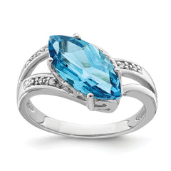 Sterling Silver Rhodium Blue Topaz & Diamond Ring