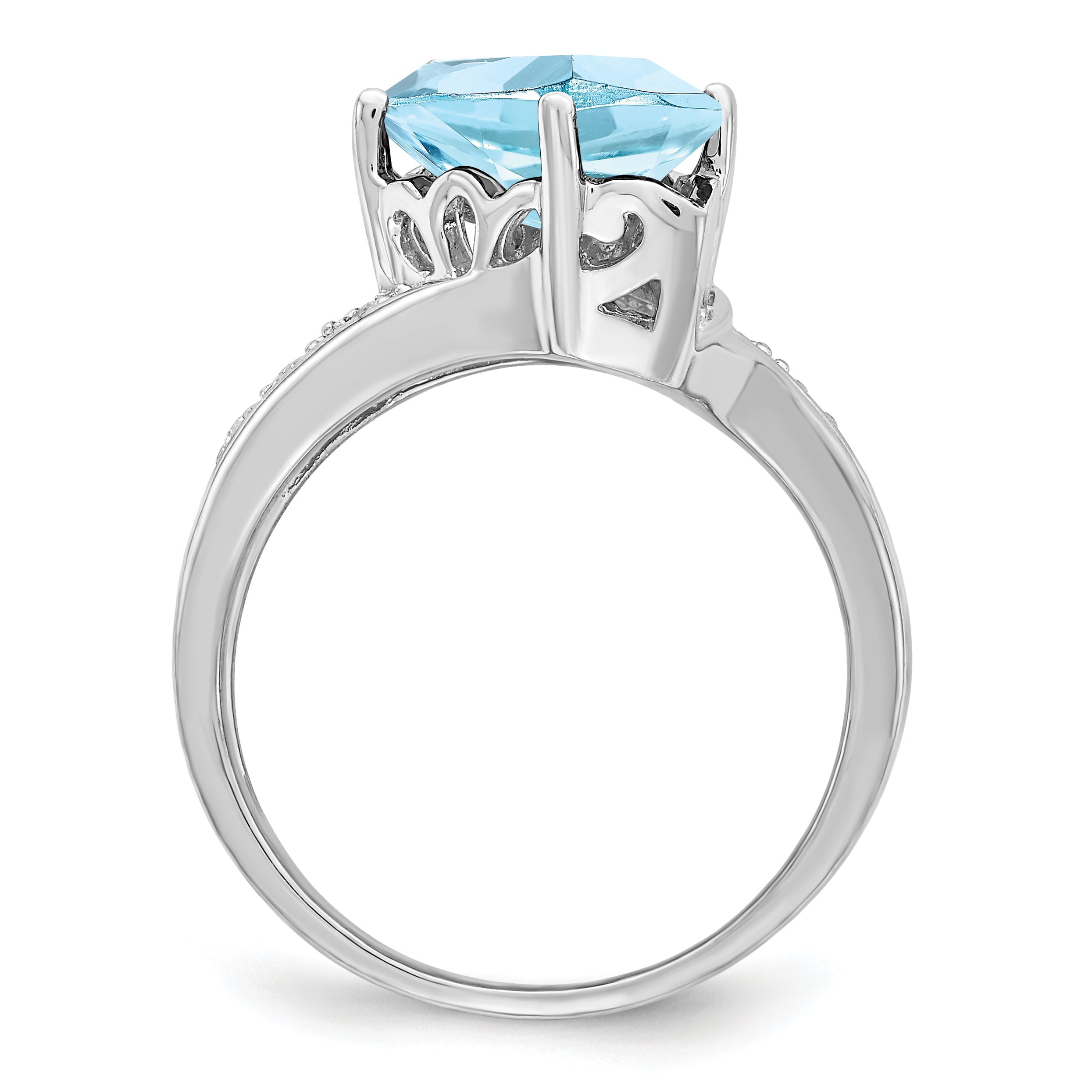 Sterling Silver Rhodium Sky Blue Topaz & Diamond Ring