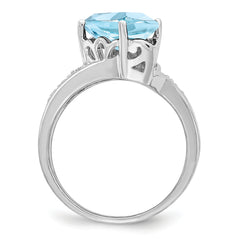 Sterling Silver Rhodium Sky Blue Topaz & Diamond Ring